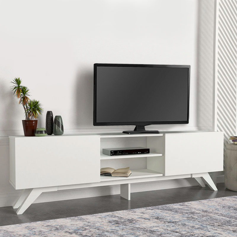 Έπιπλο τηλεόρασης Jarvis Megapap από μελαμίνη χρώμα λευκό 180x31
