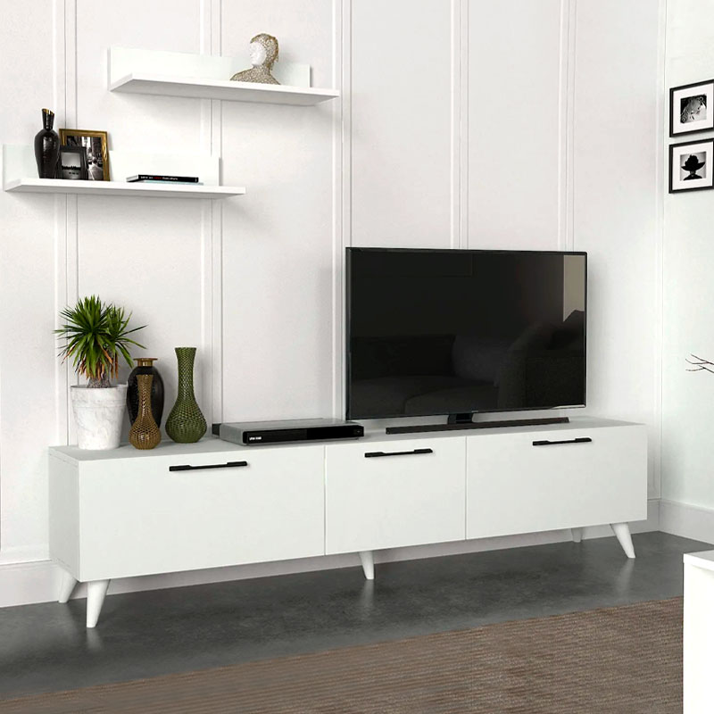 Έπιπλο τηλεόρασης Mareta Megapap από μελαμίνη χρώμα λευκό 180x31
