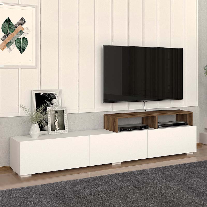 Έπιπλο τηλεόρασης Elite Megapap από μελαμίνη χρώμα λευκό 210x30x49