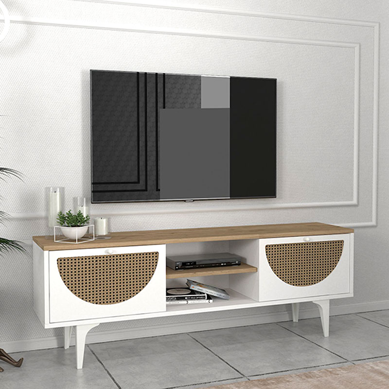 Έπιπλο τηλεόρασης Aureta Megapap χρώμα λευκό - sapphire oak 150x35x52
