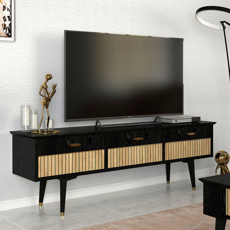 Έπιπλο τηλεόρασης Bolea Megapap χρώμα modern black 150x35x49