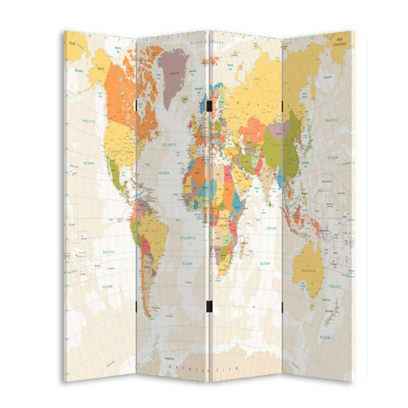 Ξύλινο Διακοσμητικό Παραβάν Παγκόσμιος Χάρτης Διπλής Όψεως 180 x 160 cm Bakaji 8051739522426