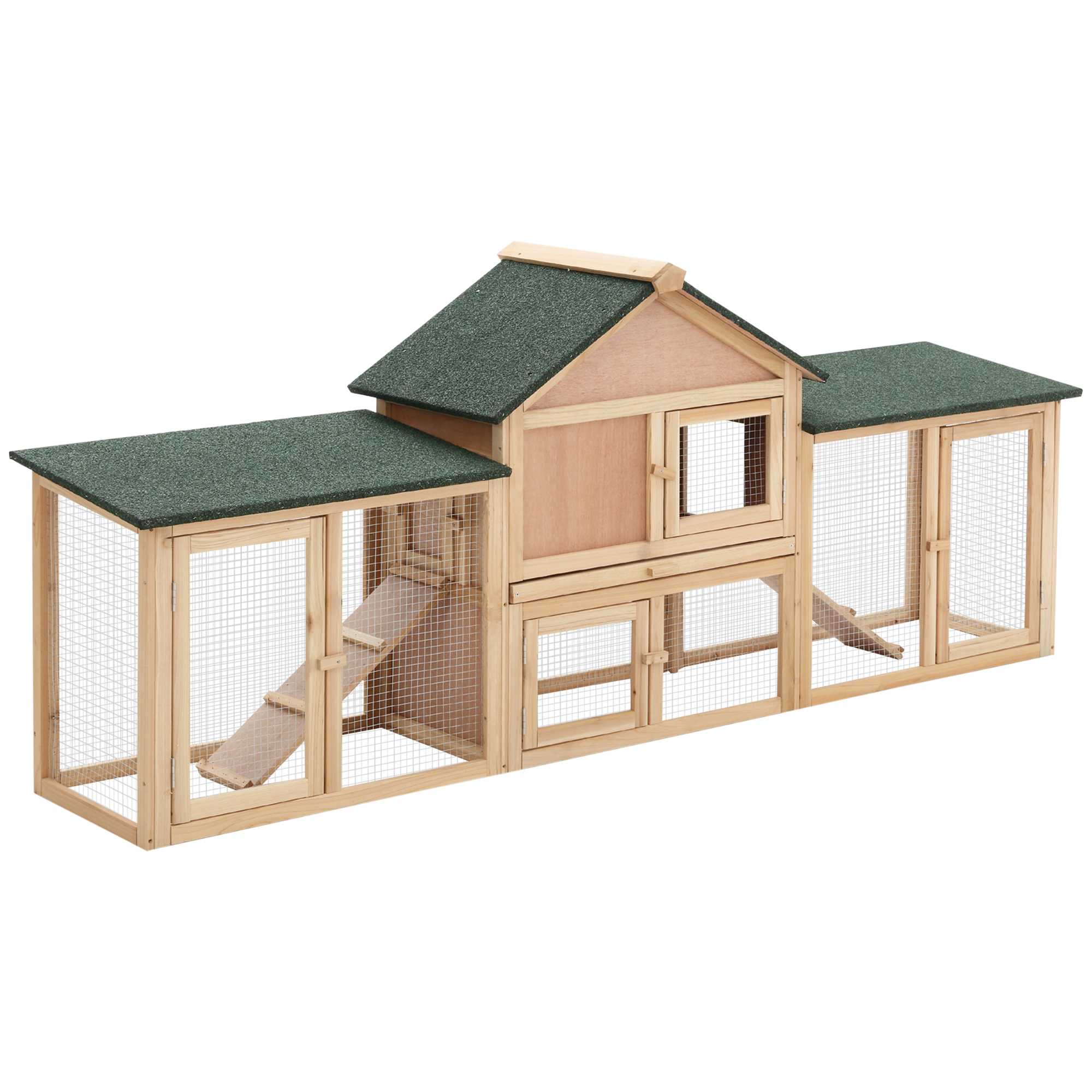 PawHut Garden Hutch with Run and Ramps Waterproof Roof