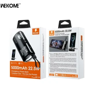 Power Bank 5000mAh PD 22,5W WK WP-19 2 Θέσεων, με καλώδιο Lightning Μαύρο - Image 3