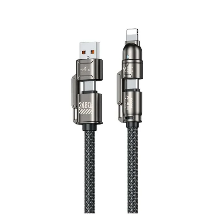 Charging Cable 4 in 1 WK 240W USB/TYPE-C to i6/TYPE-C Black 1.2m WDC-50 Charging Cable 4 in 1 WK 240W USB/TYPE-C to i6/TYPE-C Black 1.2m WDC-50