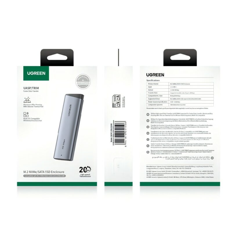 Θήκη M2 NVMe/M2 SATA SSD UGREEN CM767 55150 USB-C 3.2