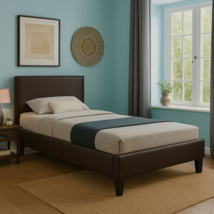 Κρεβάτι Nevil pakoworld μονό 100x200 PU σκούρο καφέ ματ-006-000013