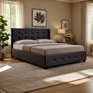 Κρεβάτι Roi pakoworld 160x200 PU μαύρο ματ + αποθηκευτικό χώρο-006-000017