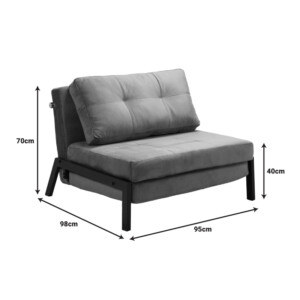 Πολυθρόνα-κρεβάτι Fancy pakoworld ύφασμα σε ανθρακί απόχρωση και πόδι μαύρο μέταλλο 95x98x70εκ-024-000039