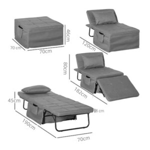 Σκαμπό-κρεβάτι Grejio pakoworld ύφασμα σε ανθρακί απόχρωση κα πόδι μαύρο μέταλλο 70x70x45εκ-024-000046