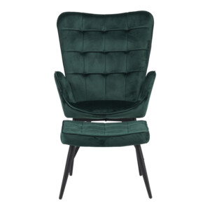 Πολυθρόνα με υποπόδιο Dorita pakoworld βελούδο κυπαρισσί-πόδι μαύρο μέταλλο 68.5x76x103εκ-029-000216