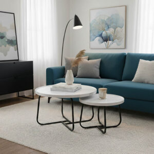 Tραπέζια σαλονιού Crismory pakoworld σετ 2τεμ MDF σε απόχρωση λευκό μαρμάρου και μαύρα μεταλλικά πόδια-029-000240