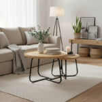 Tραπέζια σαλονιού Crismory pakoworld σετ 2τεμ MDF σε φυσική απόχρωση και μαύρα μεταλλικά πόδια-029-000242