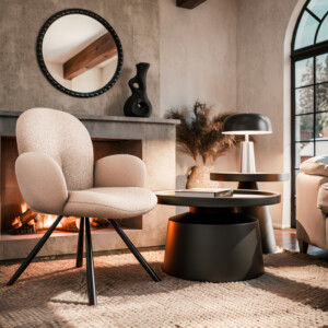 Πολυθρόνα Garzele Inart μπεζ μπουκλέ ύφασμα-πόδι μαύρο μέταλλο 68x66x82.5εκ-029-000249