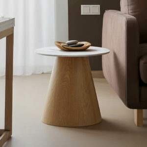 Βοηθητικό τραπέζι Soleire Inart λευκό μαρμάρου sintered stone-μεταλλική βάση Φ50x47.5εκ-029-000266