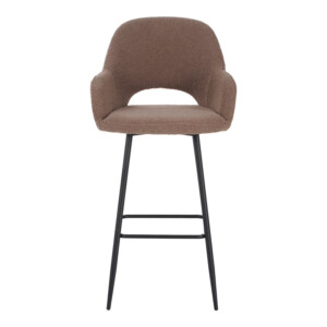 Σκαμπό μπαρ Renish pakoworld μπουκλέ ύφασμα σε cappuccino απόχρωση με μαύρα μεταλλικά πόδια 51x57x114εκ-029-000292