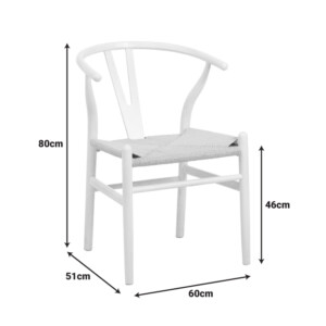 Καρέκλα Wishbone pakoworld rubberwood-σχοινί σε λευκή απόχρωση 60x51x80εκ-029-000343