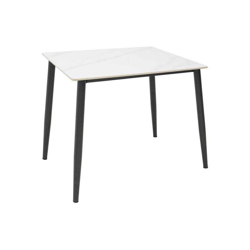 Τραπέζι Gustas Ι pakoworld λευκό μαρμάρου sintered stone-μαύρο μέταλλο 80x80x76εκ-029-000376