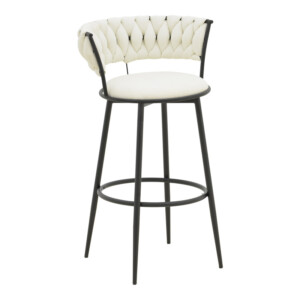 Σκαμπό μπαρ Alkia I pakoworld ύφασμα σε εκρού απόχρωση- πόδι μαύρο μέταλλο 50x56x95εκ-029-000384