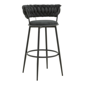 Σκαμπό μπαρ Alkia I pakoworld ύφασμα σε μαύρη απόχρωση- πόδι μαύρο μέταλλο 50x56x95εκ-029-000386