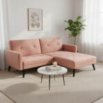 Καναπές γωνία-κρεβάτι με υποπόδιο Dream pakoworld σάπιο μήλο βελούδο 209x157x80εκ-035-000086