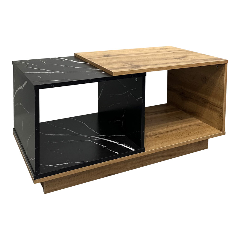 Τραπέζι σαλονιού Fetix pakoworld σε μαύρο μαρμάρου-sonoma απόχρωση 90x45x45εκ-049-000110