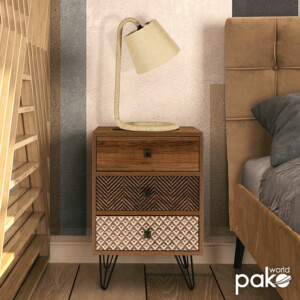 Κομοδίνο Boho pakoworld με 3 συρτάρια καρυδί με μεταλλικά πόδια 40x40x59εκ-066-000007