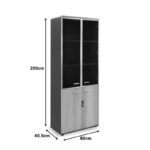 Ντουλάπα γραφείου με γυάλινες πόρτες Lotus pakoworld χρώμα φυσικό - ανθρακί 80x40x200εκ-069-000022