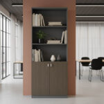 Βιβλιοθήκη γραφείου επαγγελματική Denith pakoworld ανθρακί-καρυδί 80x40x200εκ-069-000070