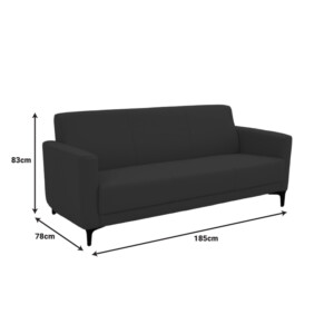 Καναπές τριθέσιος Sidica pakoworld PU σε μαύρη απόχρωση 185x78x83εκ-069-000084