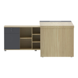 Γραφείο επαγγελματικό Lotus pakoworld αριστερή σε φυσική-ανθρακί απόχρωση 180x180x75εκ-069-000118