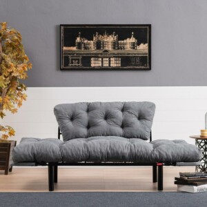 Καναπές κρεβάτι PWF-0018 pakoworld 2θέσιος με ύφασμα χρώμα γκρι 155x73x85cm-071-000662