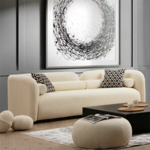 Καναπές 3θέσιος Tranquil I pakoworld ύφασμα μπουκλέ κρεμ 228x90x74εκ-071-001404