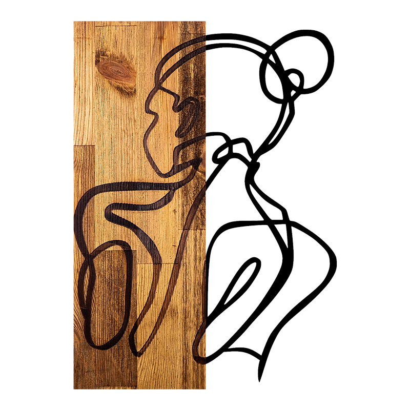 Διακοσμητικό τοίχου Womanel pakoworld ξύλο πεύκου σε φυσική απόχρωση με μαύρο μέταλλο 35x3x50εκ-071-001587