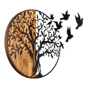 Διακοσμητικό τοίχου Benanje pakoworld ξύλο πεύκου σε φυσική απόχρωση με μαύρο μέταλλο 92x3x71εκ-071-001603