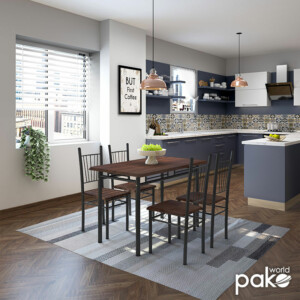 Τραπεζαρία Roza pakoworld σετ 5τμχ χρώμα σκούρο καρυδί - πόδια μαύρο ματ 120x70x75εκ-072-000002