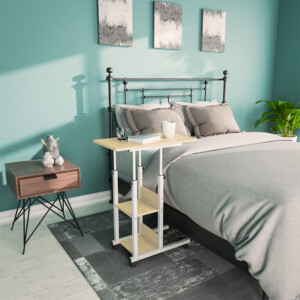 Βοηθητικό τραπέζι Babs pakoworld τροχήλατο λευκό-φυσικό 60x40x71-92εκ-072-000049