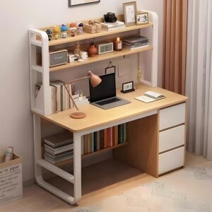 Γραφείο Soco pakoworld με ραφιέρα-MDF φυσικό-λευκό 120x50x147εκ-072-000076