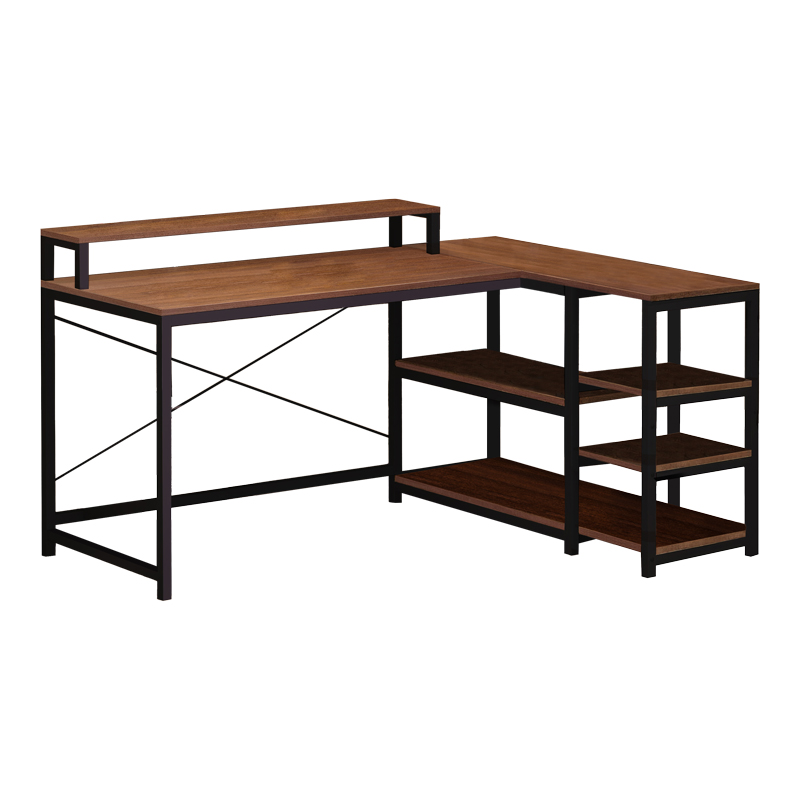 Γραφείο γωνιακό αναστρέψιμο Tebul pakoworld MDF-metal σε καρυδί απόχρωση 130x60x88εκ-072-000123