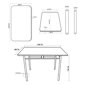 Τραπεζαρία Roza I pakoworld σετ 5τμχ mdf σε φυσική απόχρωση με λευκά πόδια μέταλλο 110x68x75εκ-072-000134