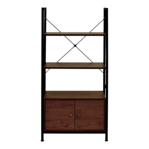 Ραφιέρα επιδαπέδια με ντουλάπι Kuili pakoworld μέταλλο μαύρο-mdf σε καρυδί απόχρωση 60x36x121εκ-072-000149