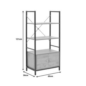 Ραφιέρα επιδαπέδια με ντουλάπι Kuili pakoworld μέταλλο μαύρο-mdf σε καρυδί απόχρωση 60x36x121εκ-072-000149