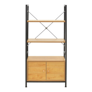 Ραφιέρα επιδαπέδια με ντουλάπι Kuili pakoworld μέταλλο μαύρο-mdf σε oak απόχρωση 60x36x121εκ-072-000150