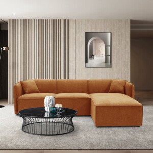 Kαναπές αναστρέψιμος γωνιακός Soofa pakoworld ύφασμα σε πορτοκαλί απόχρωση 270x163x74εκ-074-000052