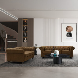 Kαναπές διθέσιος Incredible pakoworld τύπου Chesterfield pu σε αντικέ καφέ απόχρωση 160x84x67εκ-074-000058