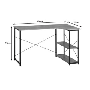 Γωνιακό γραφέιο Merlin pakoworld δεξιά γωνία σε oak απόχρωση με μαύρο μέταλλο 120x73x75εκ-085-000023