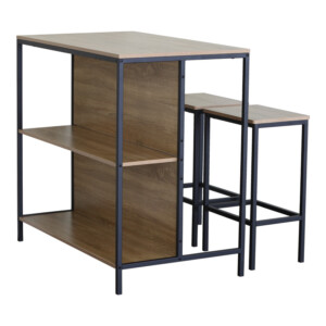 Σετ τραπέζι μπαρ Bailon pakoworld με ράφια σε oak απόχρωση με μαύρο μέταλλο 100x60x95εκ-085-000026