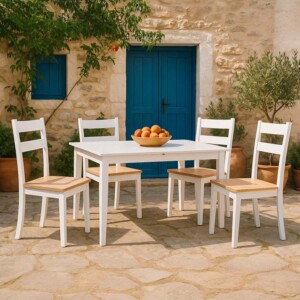 Tραπεζαρία επεκτεινόμενη Mabor-York pakoworld σετ 5τεμ ξύλο σε λευκή απόχρωση 120-150x80x73