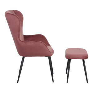 Πολυθρόνα με υποπόδιο Rueda pakoworld βελούδο σε σάπιο μήλο απόχρωση με μαύρα μεταλλικά πόδια 71.5x66.5x99εκ-096-000043