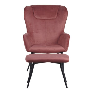 Πολυθρόνα με υποπόδιο Rueda pakoworld βελούδο σε σάπιο μήλο απόχρωση με μαύρα μεταλλικά πόδια 71.5x66.5x99εκ-096-000043